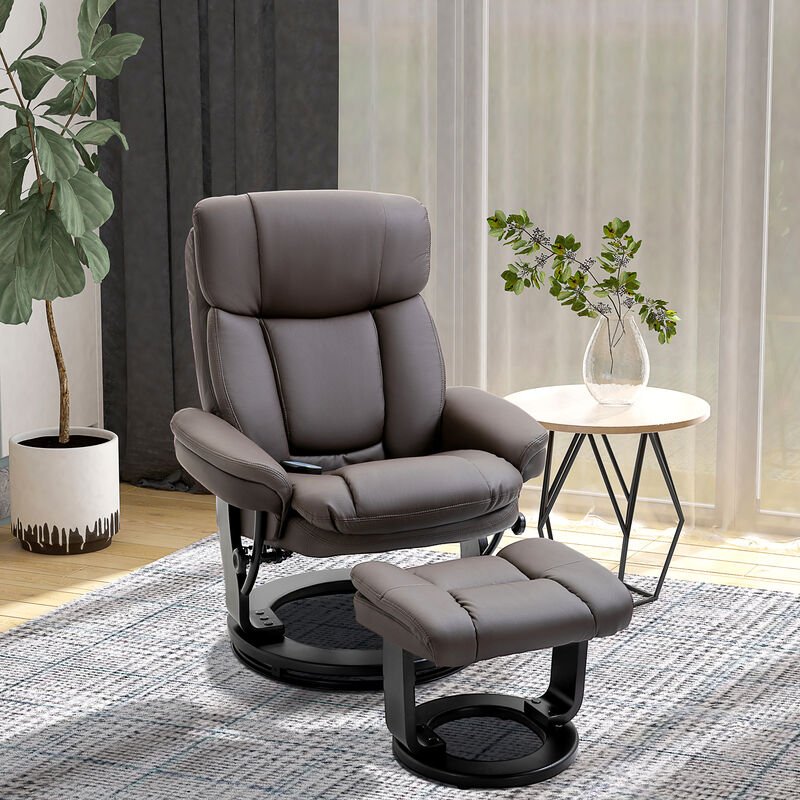 HOMCOM PU Leather Massage Recliner Chair with Ottoman 10 Point Vibration Swiveling Armchair, Brown
