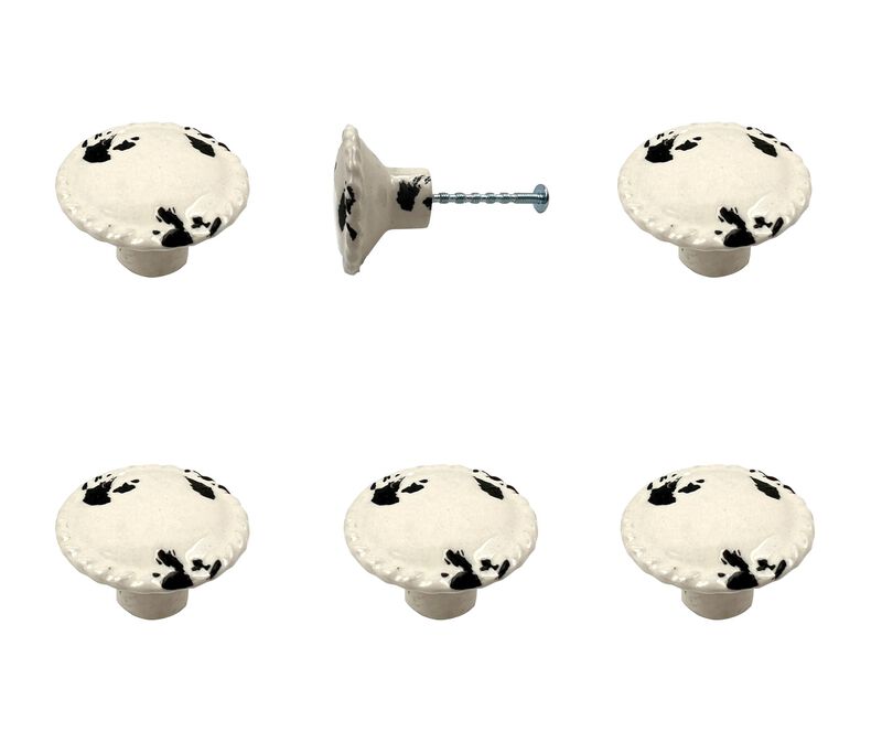 HomeRoots Set of Six White Ceramic Drawer Pull Knobs image number 3