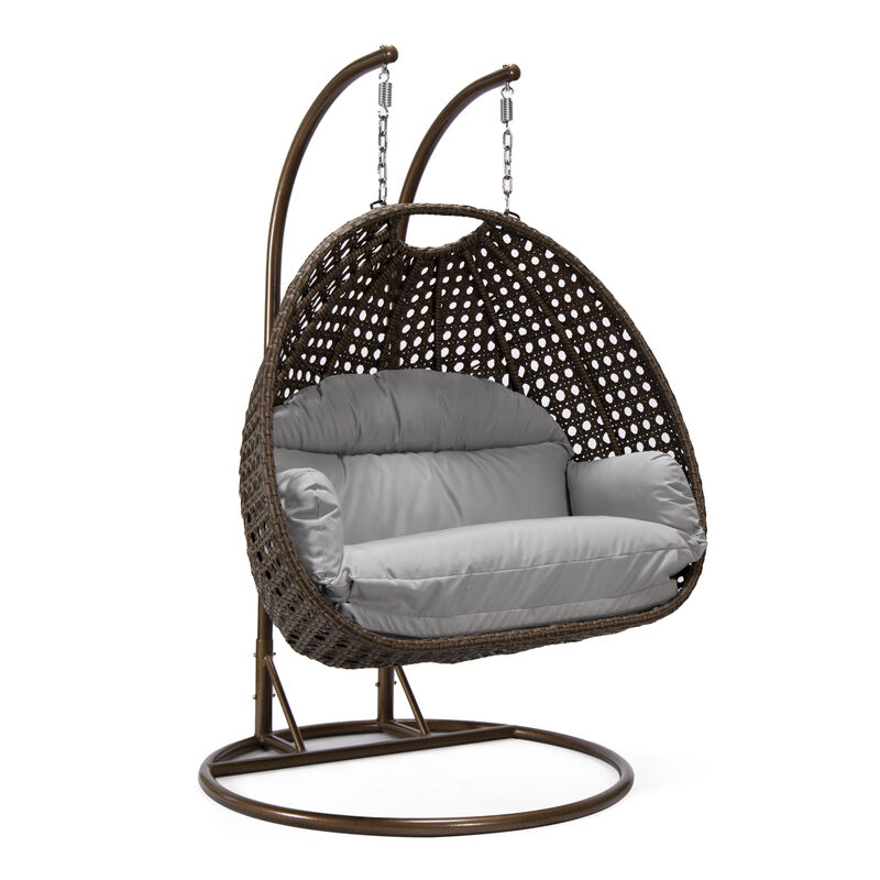 LeisureMod Mendoza Modern Wicker Hanging 2 person Egg Swing Chair Removable Cushion