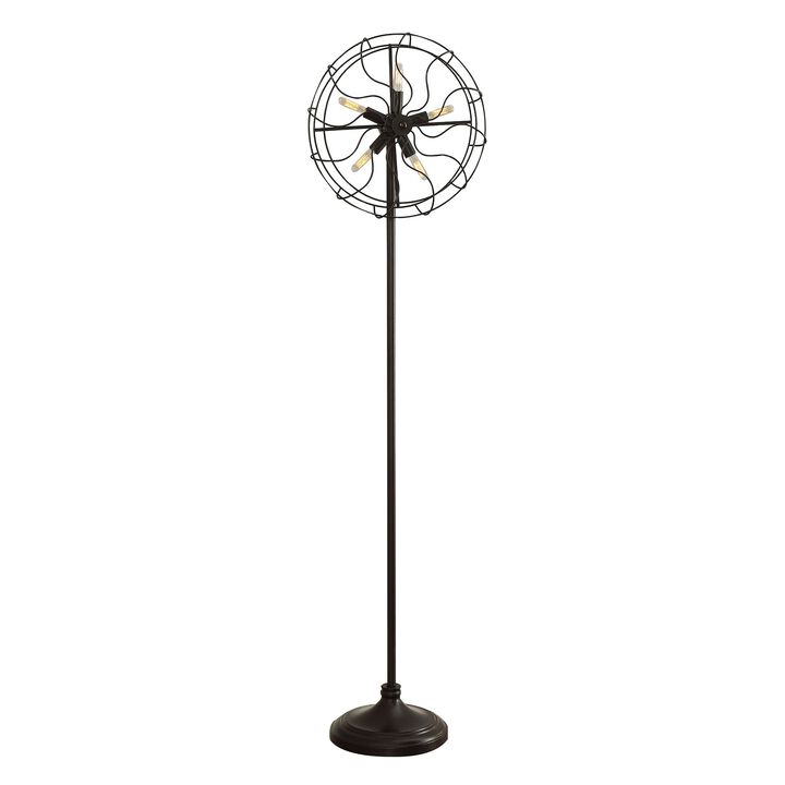 Quinn 63 Inch Accent Floor Lamp, Vintage Fan Design, Antique Bronze Finish - Benzara