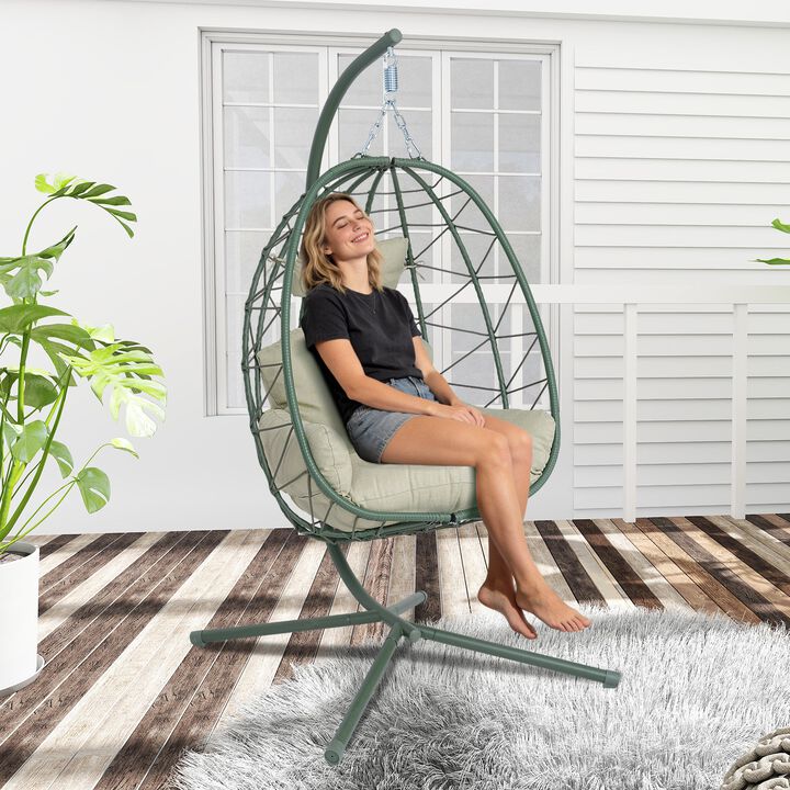 Hivvago Wicker Hanging Egg Chair with Stand