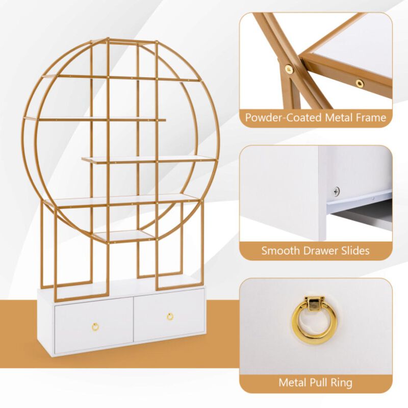 Hivvago 71 Inches 6-Tier Gold Bookshelf with 2 Storage Drawers