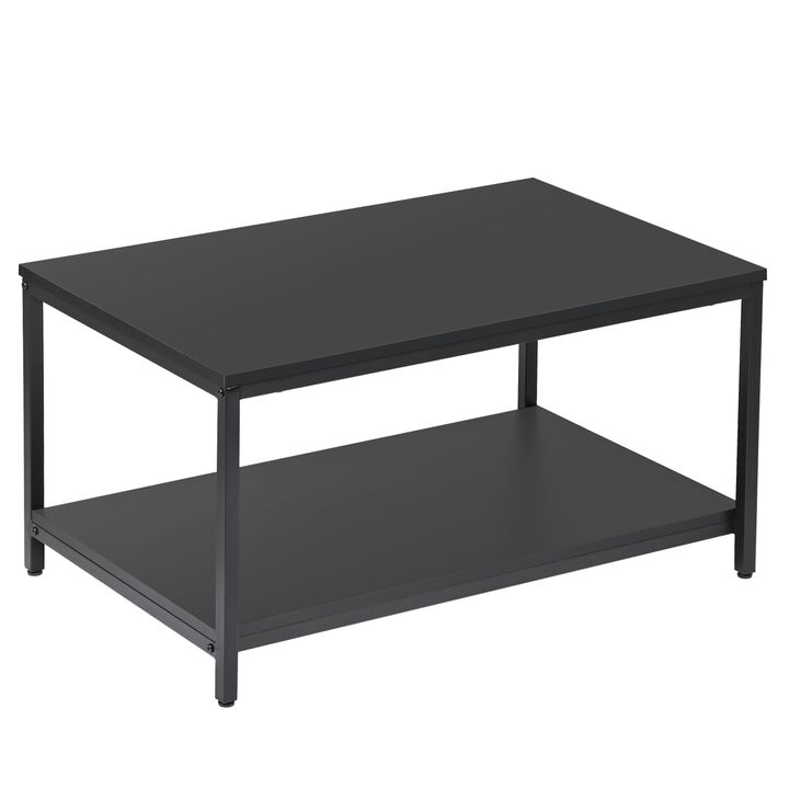 SUPER DEAL 2-Tier Industrial Coffee Table with Storage Shelf for Small Apartment Living Room, Rectangle Wood and Stable Metal TV