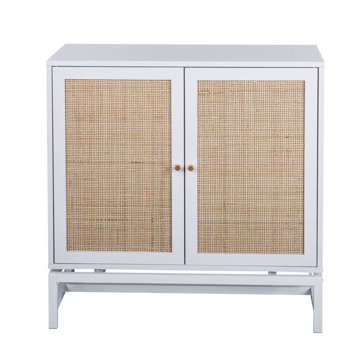 Natural rattan 2 door cabinet, with 1 Adjustable Inner Shelves, rattan, Accent Storage Cabinet