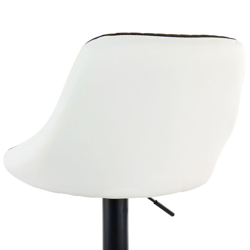 Elama 2 Piece Faux Leather Adjustable Bar Stool in Black and White with Black Base