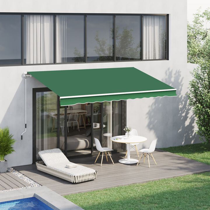 12' x 10' Manual Retractable Awning Outdoor Sunshade Shelter for Patio, Balcony, Yard, with Adjustable & Versatile Design, Green