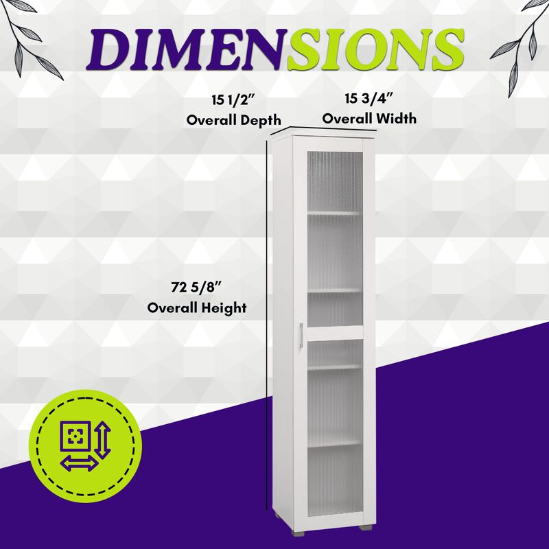 Kings Brand Furniture Romero Tall Curio Storage Cabinet - Tall Bookshelf Perfect for Living Room, Kitchen, Bedroom & Office - Storage Cabinet with 5 Storage Shelving & 1 Glass Door Display