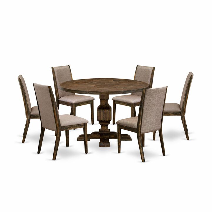 East West Furniture I3LA7-716 7Pc Kitchen Set - Round Table and 6 Parson Chairs - Distressed Jacobean Color