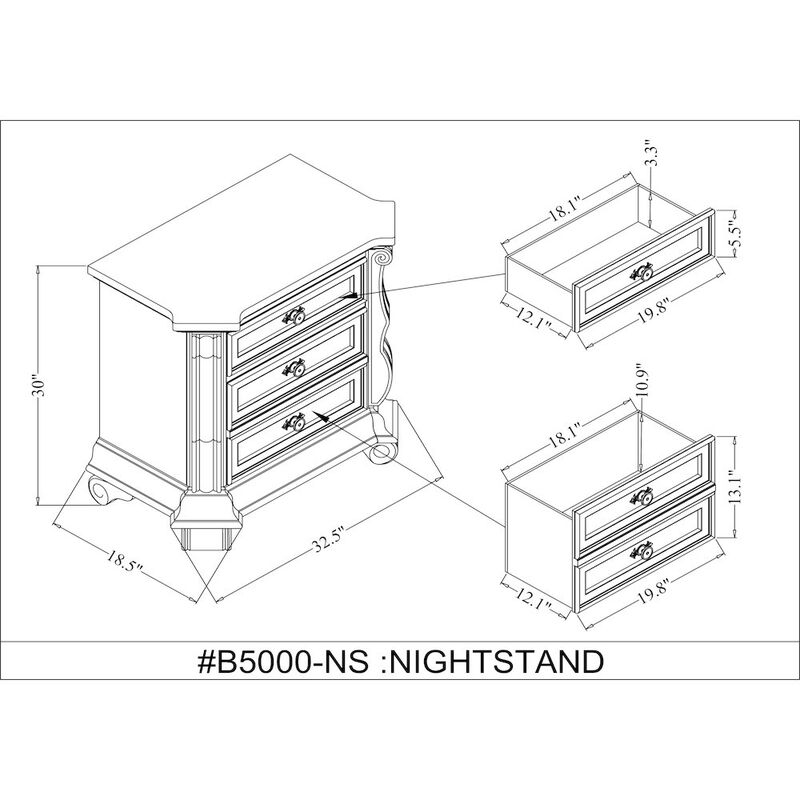 Best Master Furniture Belvedere 32.5" Wide 2-Drawer Nightstand, Marble Top - Dark Cherry Finish image number 4
