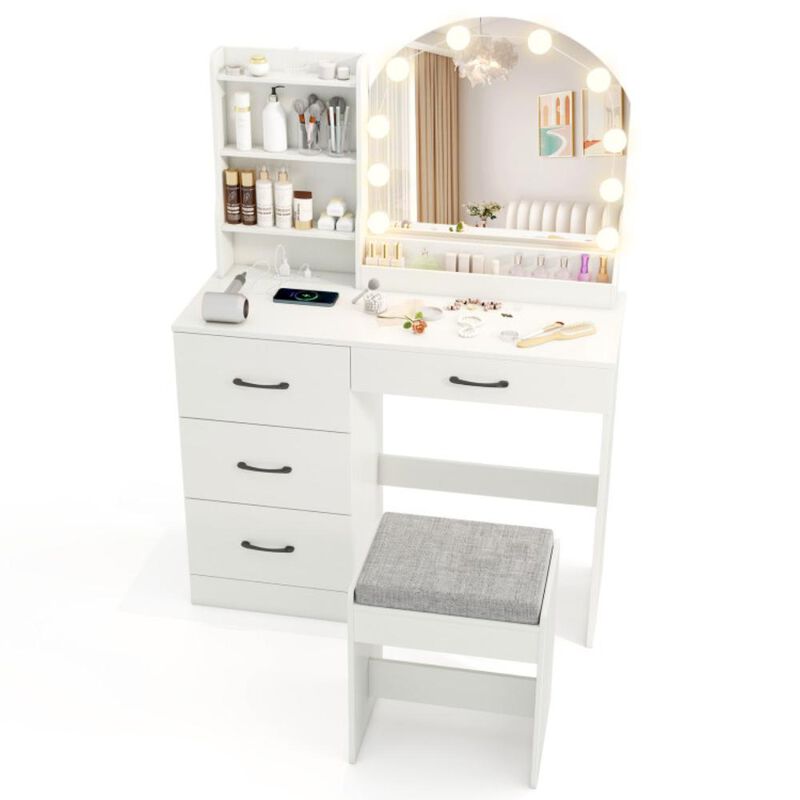 Hivvago Makeup Vanity Desk Dressing Table and Stool Set with Mirror and Lights