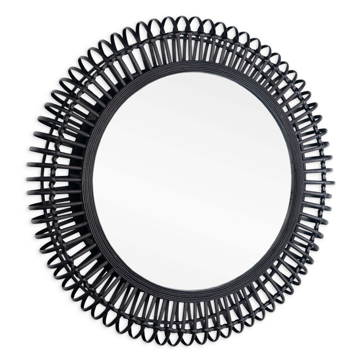 HomeRoots 31" Black Bamboo Pierced Round Accent Mirror