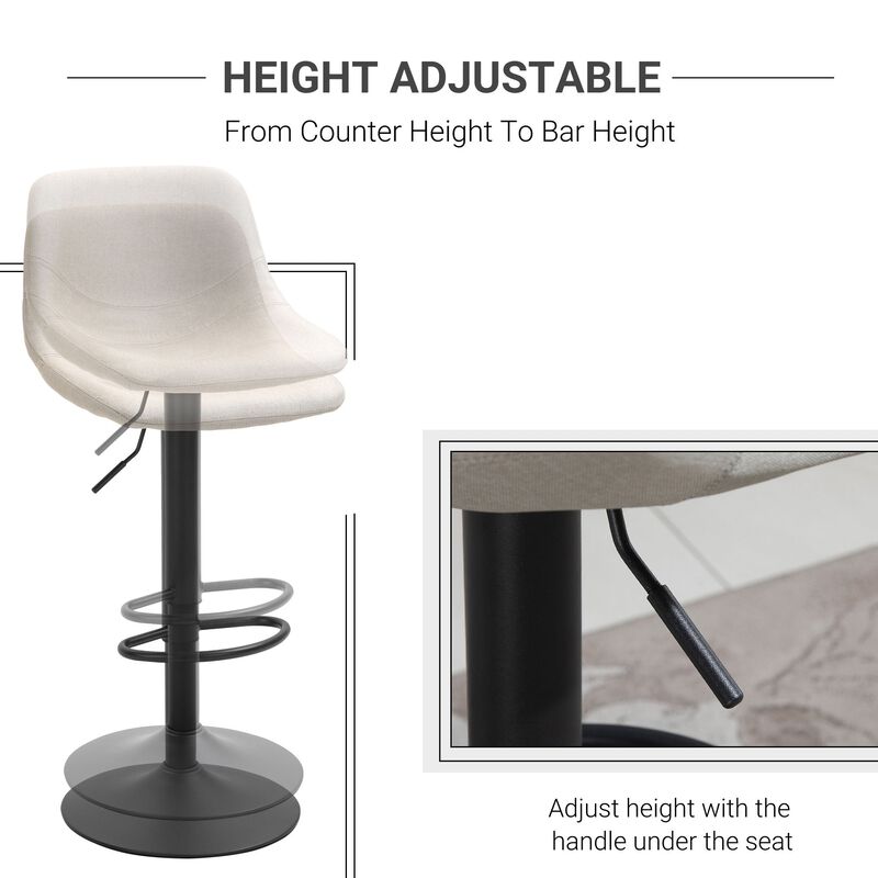 Cream White Bar Seats: Set of 2 Adjustable Swivel Padded Bar Stools