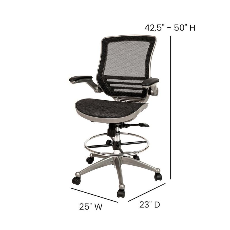 Flash Furniture Mid-Back Black Mesh Drafting Chair with Graphite Silver Frame and Flip-Up Arms image number 2