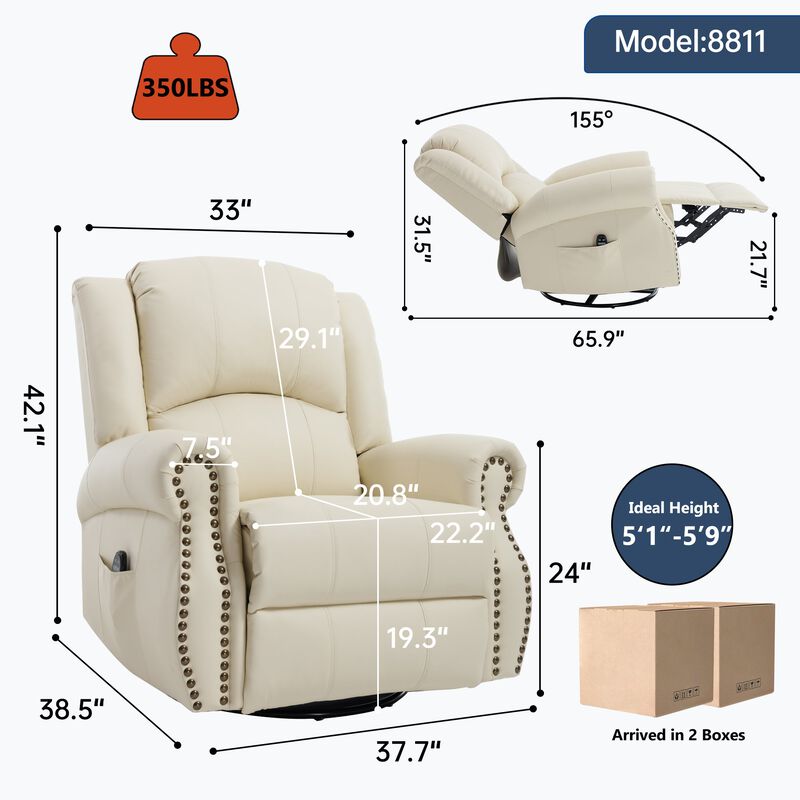 Faux Leather Recliner Chair Rocker Swivel Chair Manual Recliner with Heat & Massage image number 2