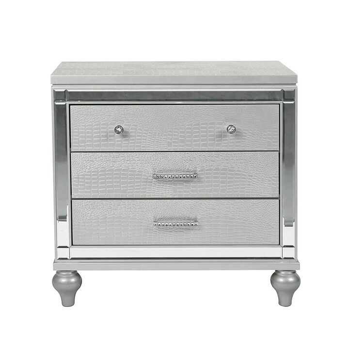 Simple Relax 2 Drawers Wooden Nightstand with Built-In Wireless Charging in Silver