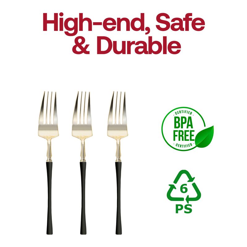 Gold with Black Handle Moderno Plastic Dinner Forks (240 Forks) image number 5