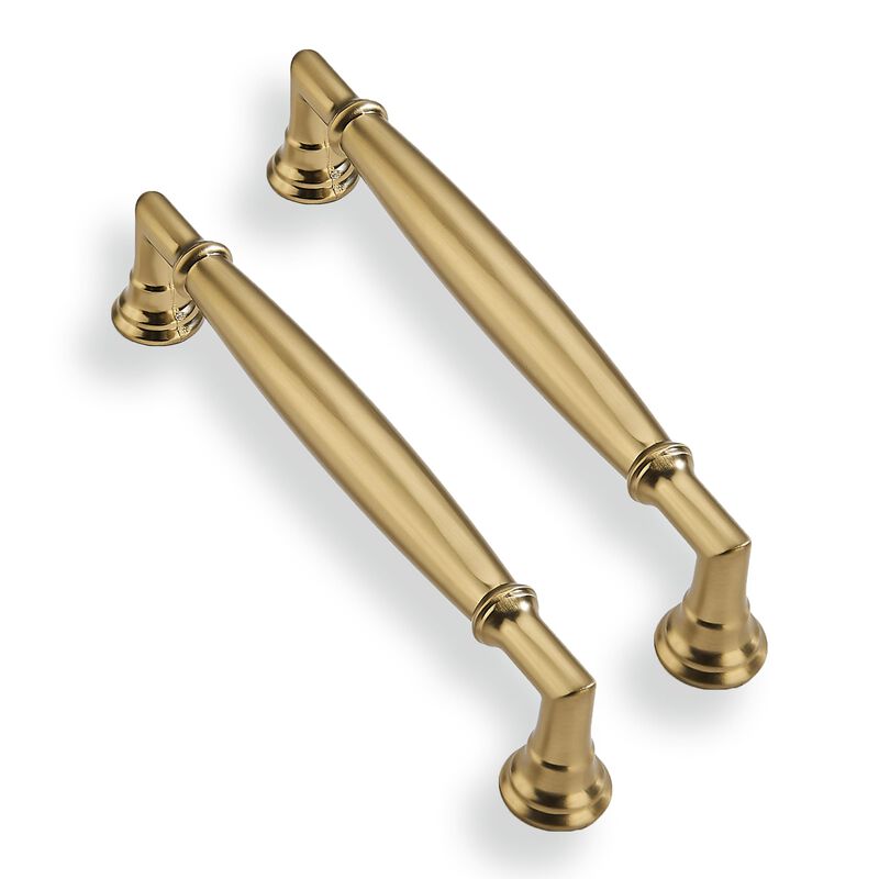 CABDM 2 Pack 5 Inch Hole Center Brushed Brass Cabinet Pulls Solid Satin Brass Cabinet Handles Solid Hardware Handle for cabinets