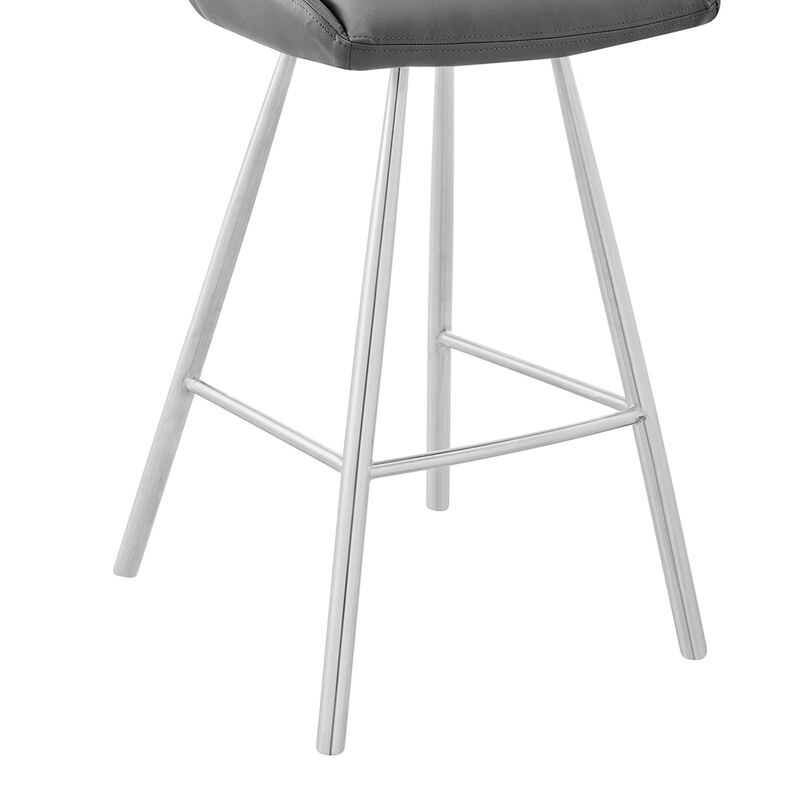 26 Inch Faux Leather Counter Height Bar Stool, Silver and Charcoal-Benzara