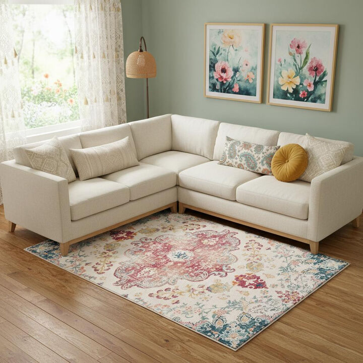HomeRoots Medallion Distressed Washable Area Rug