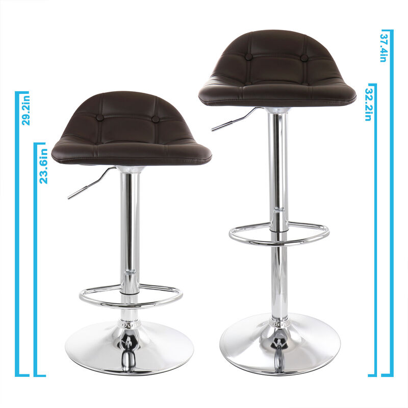 Elama 2 Piece Adjustable Faux Leather Bar Stool in Dark Brown with Chrome Base