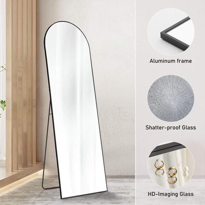 Aluminum Standing Mirror 63"x20", Full Length Dressing Mirror with Adjustable Tilt, Black
