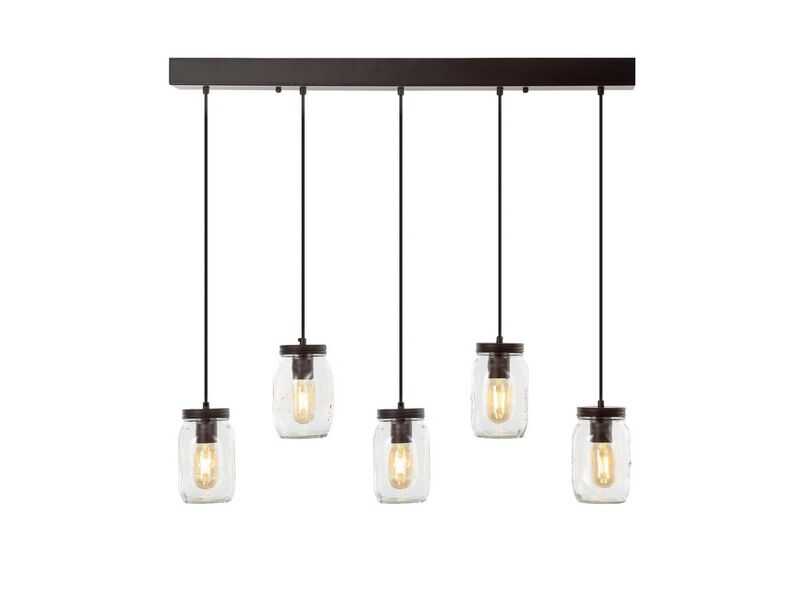 Gaines 5-Light Farmhouse Industrial Iron Mason Jar Linear LED Pendant