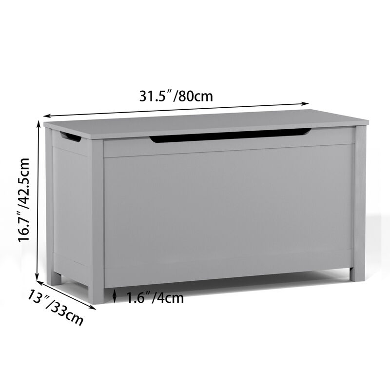 Kids Wooden Toy Box Storage With Safety Hinged Lid For Ages 3+ (Gray)