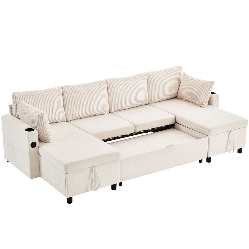 Merax Pull-out Sofa Bed with 2 Cup Holders