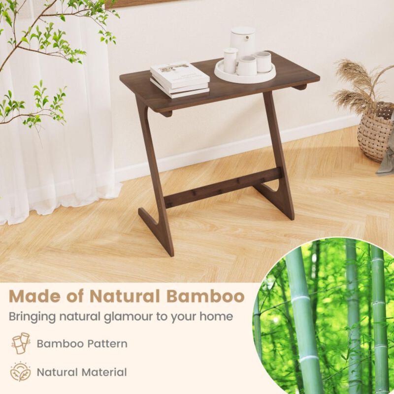 Hivvago Bamboo Z-Shaped Spacious Sofa Side Table with Space-Saving Tabletop