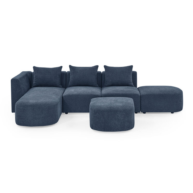 Streamdale Navy Loop Yarn L-Shaped Sectional with Ottoman