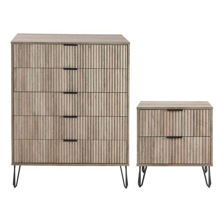 Dumbo Chest and 2-Drawer Nightstand in Gray