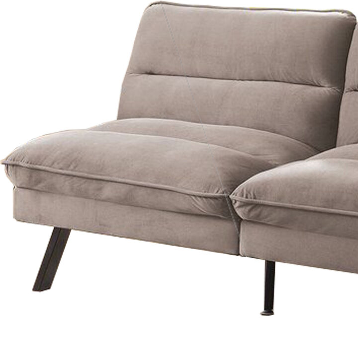 Fabric Futon Sofa with Split Back and Angled Legs, Gray - Benzara