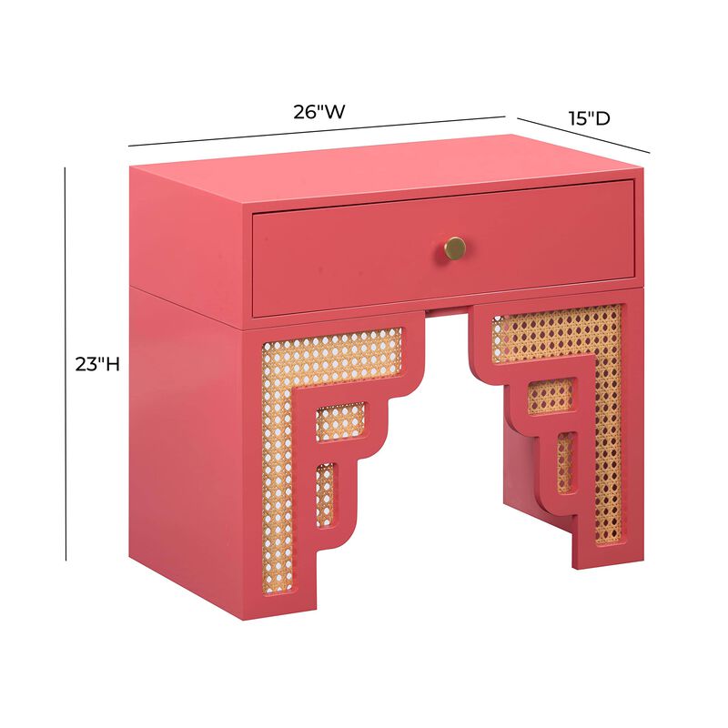 Casafoyer Suzie Coral Pink & Rattan Nightstand image number 2