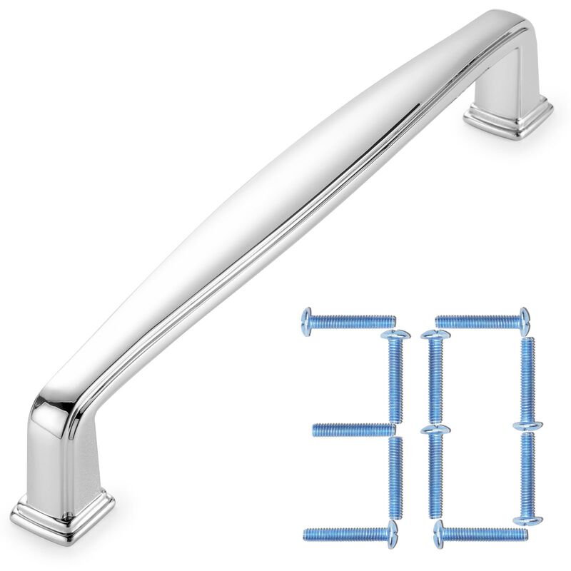 KOOFIZO 30-Pack Square Foot Cabinet Arch Pull - Chrome Furniture Handle, 5 Inch/128mm Screw Spacing for Kitchen Cupboard Door, B