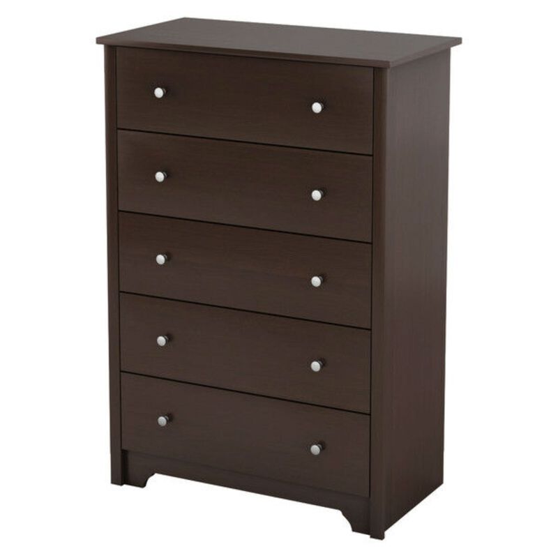QuikFurn Dark Brown Chocolate Wood Finish 5-Drawer Bedroom Chest of Drawers image number 1