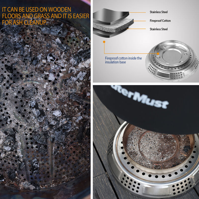 OuterMust Outdoor 24 Inch Smokeless Fire Pit with Stand Wood and Pellets Outdoor Fireplace with Ash Pan，Stainless Steel