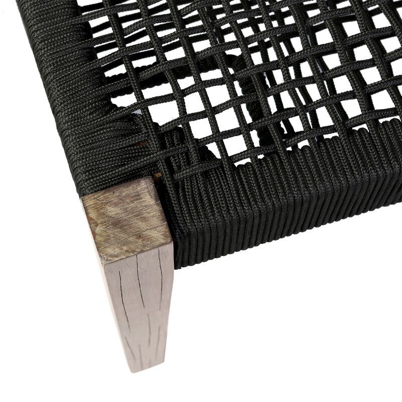 Nif 71 Inch Rectangular Dining Bench, Rope Woven Top, Tapered Legs, Black - Benzara