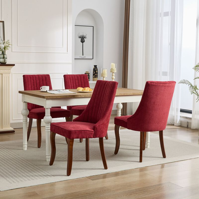 Whisen 2-Piece 25inch Dining Chairs, Rayon Linen Upholstered Channel Tufted with Curved Solid Wood Legs for Kitchen Dining Room image number 2