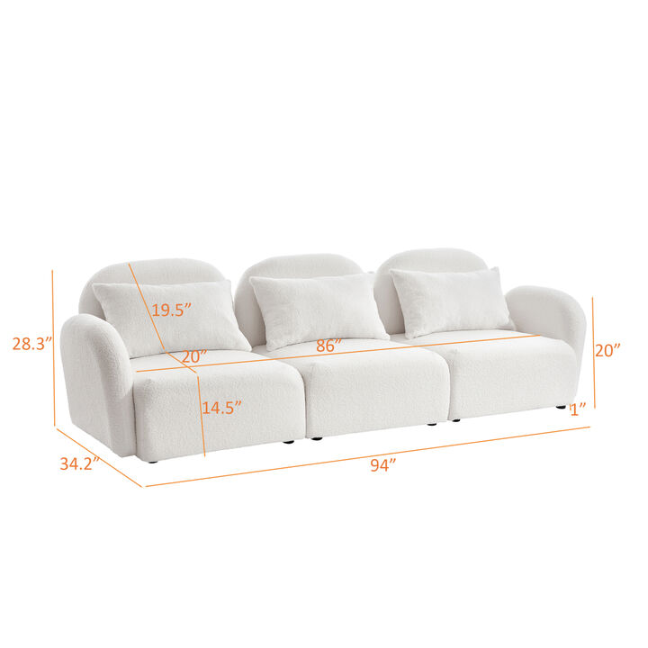 Three Seat Lazy Sofa Teddy Fabric White