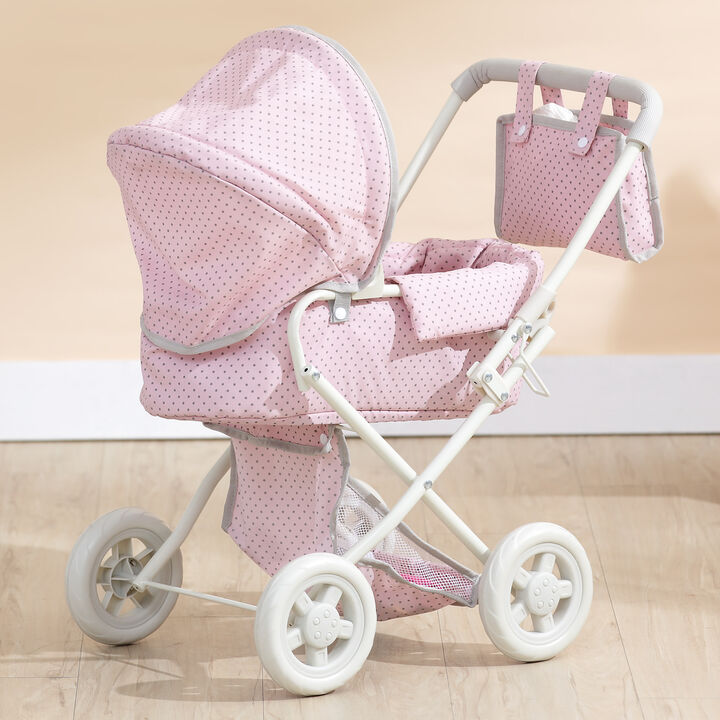 Olivia's Little World Polka Dot Princess Baby Doll Pram Stroller, Pink/Gray