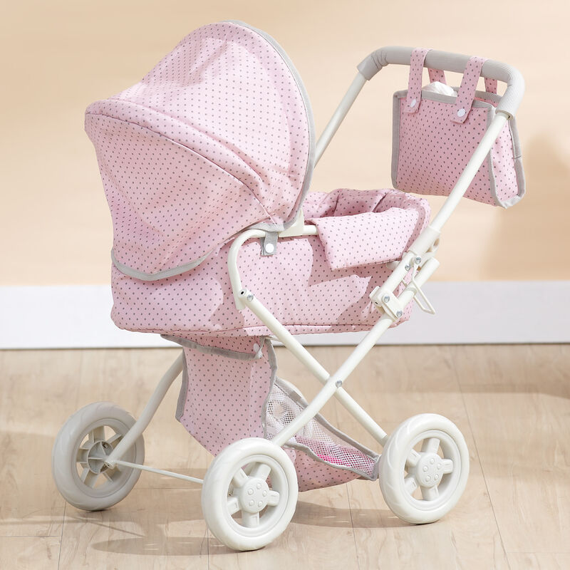 Olivia's Little World Polka Dot Princess Baby Doll Pram Stroller, Pink/Gray image number 1