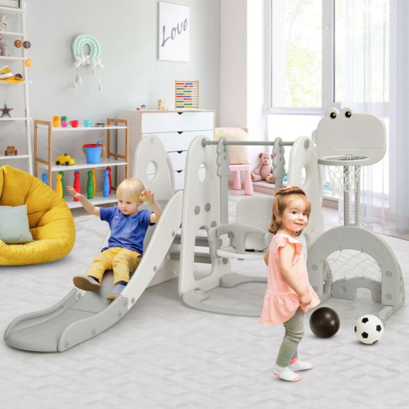 Hivvago 6 in 1 Toddler Slide and Swing Set with Ball Games