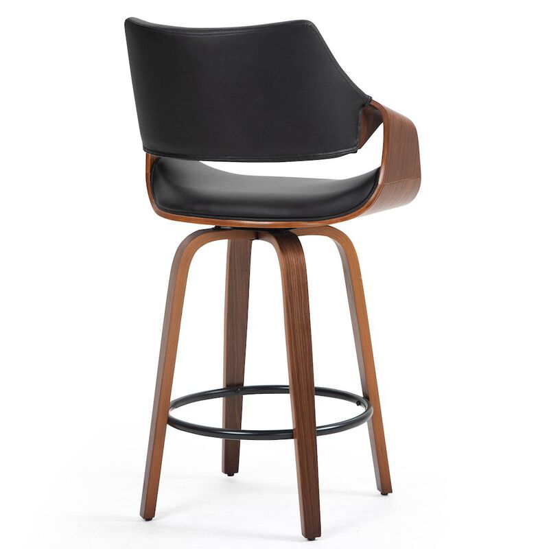 Glamour Home Beasley Black Faux Leather Counter Stool with Walnut Wood Legs