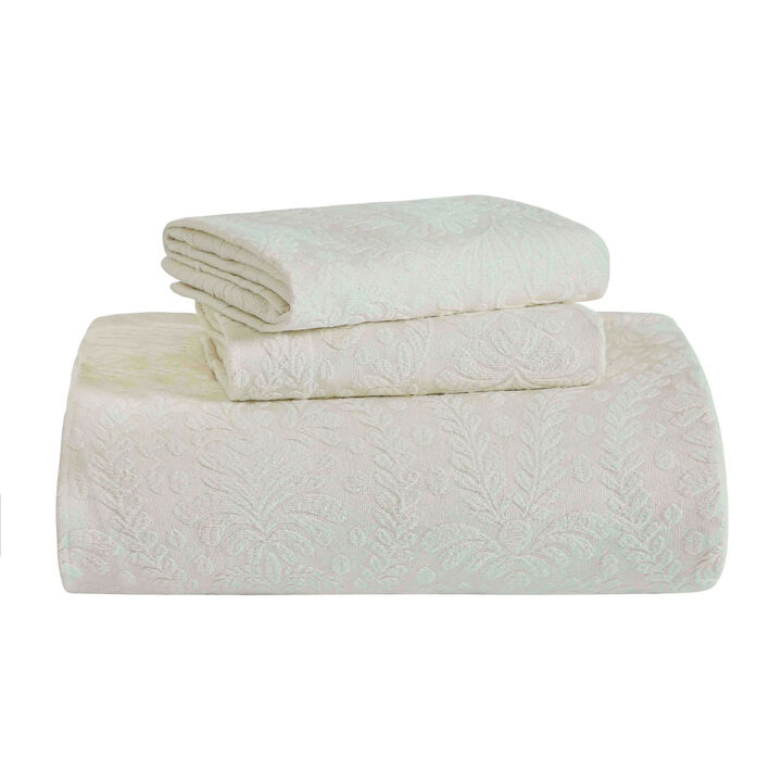 3-Piece Cotton Blend Bedspread Set with Jacquard Floral Design