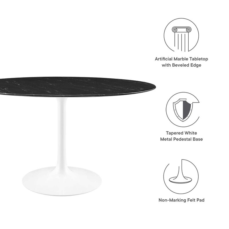 Modway - Lippa 54" Round Artificial Marble Dining Table White Black image number 6