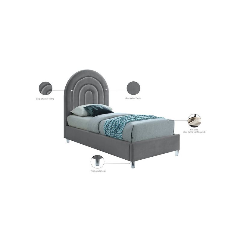 Meridian Furniture Rainbow Grey Velvet Twin Bed