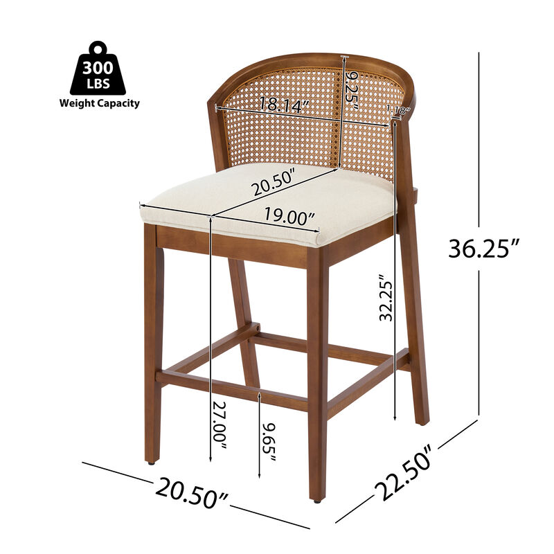 Christopher Knight Home Salazar Rattan and Rubberwood Upholstered Counter Stools (Set of 4) image number 2