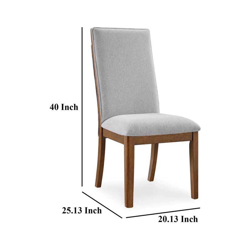 Jeyn Dining Side Chair Set of 2, Solid Hardwood, Light Gray Polyester - Benzara