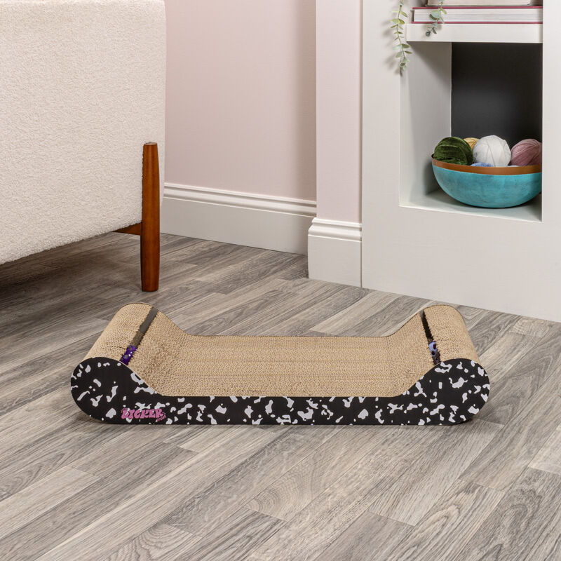 Rini Modern Cardboard Lounge Bed Cat Scratcher with Built-In Bell Toys and Catnip