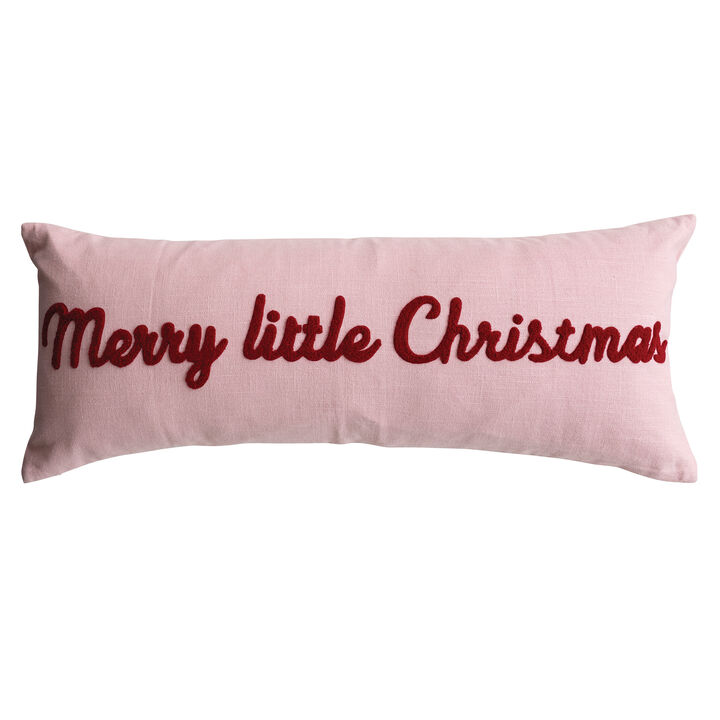 Embroidered Cotton Slub Lumbar Pillow &ndash; Merry Little Christmas